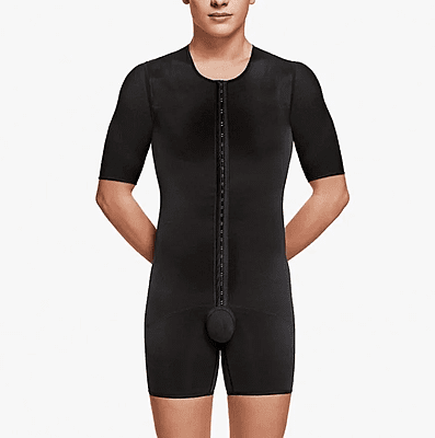 5016 - MALE ABOVE THE KNEE BODY SHAPER WITH SHORT SLEEVES - BEIGE - S